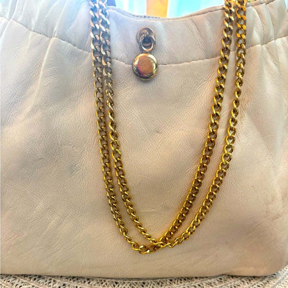 VTG 1960s And’e  Cream leather Chain Strap Bag